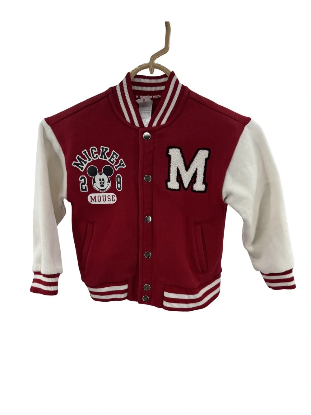Disney Jr Red and White Mickey Mouse Letterman varsity Jacket embroidered 5T